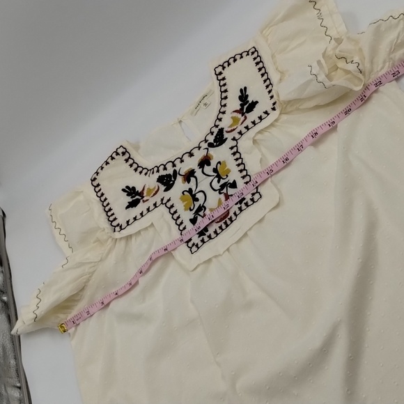Max Studio size Large cream Swiss Dot embroidered ruffle sleeve boho blouse - Picture 6 of 10